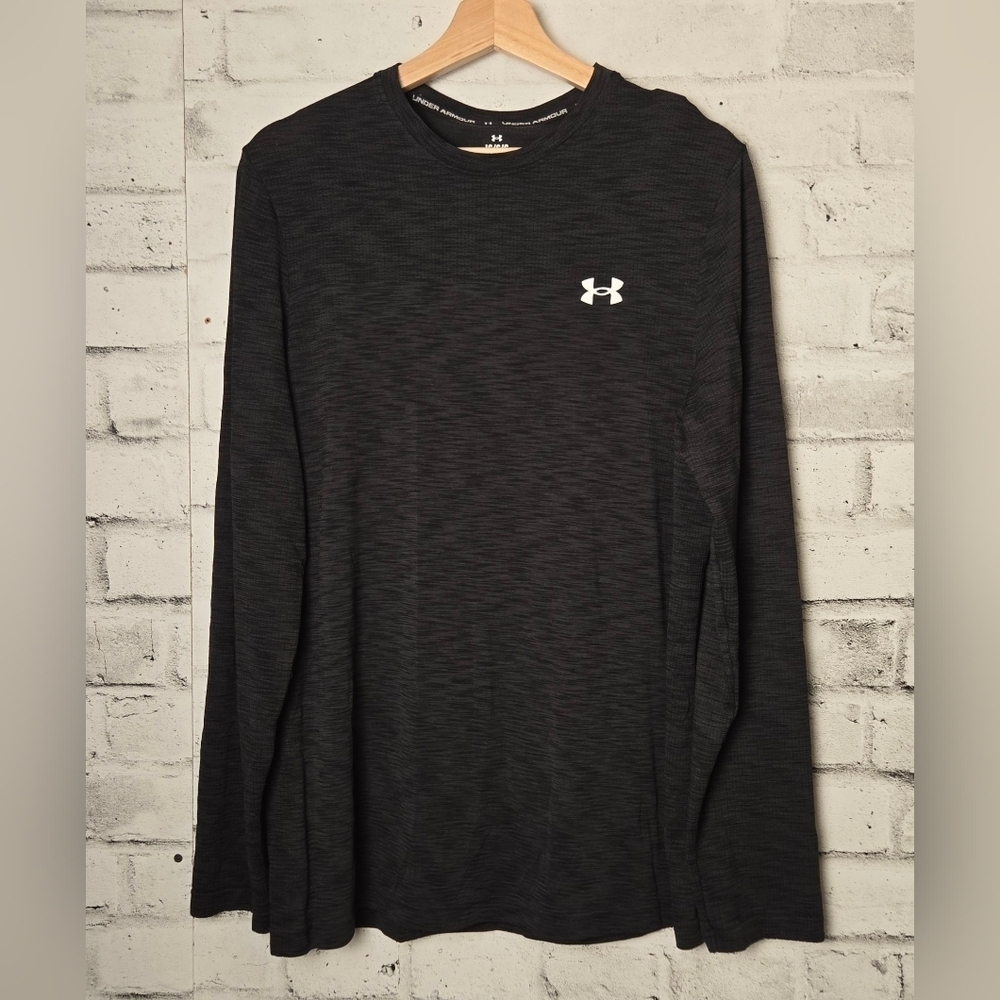 Under Armour HeatGear Long Sleeve Training Shirt Mens Large Black Fitted
